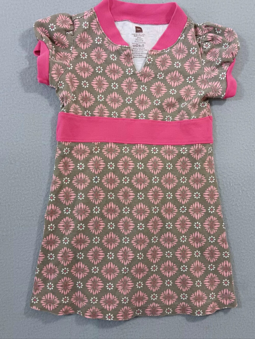 Tea Collection Pink Floral Knit Dress with Hot Pink Trim Toddler 3